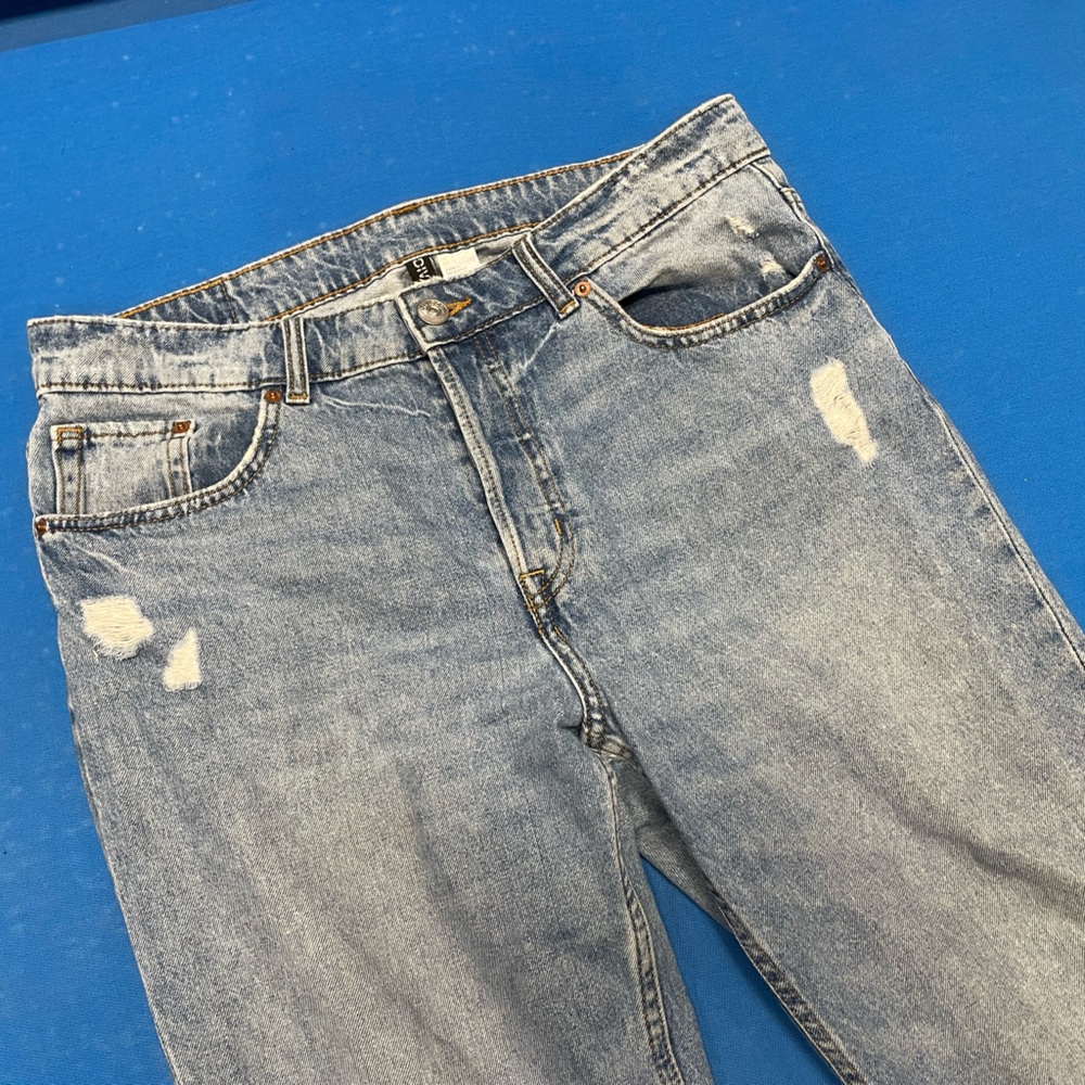 H&M Blue Relaxed Fit Jeans with Vintage Distressing